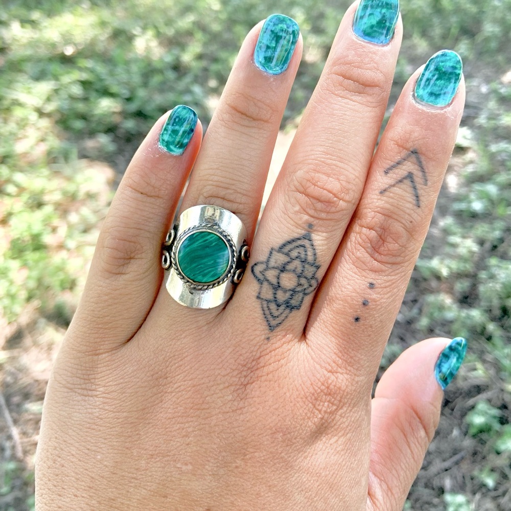 Handmade Mexican Alpaca Silver Jade Stone Ring